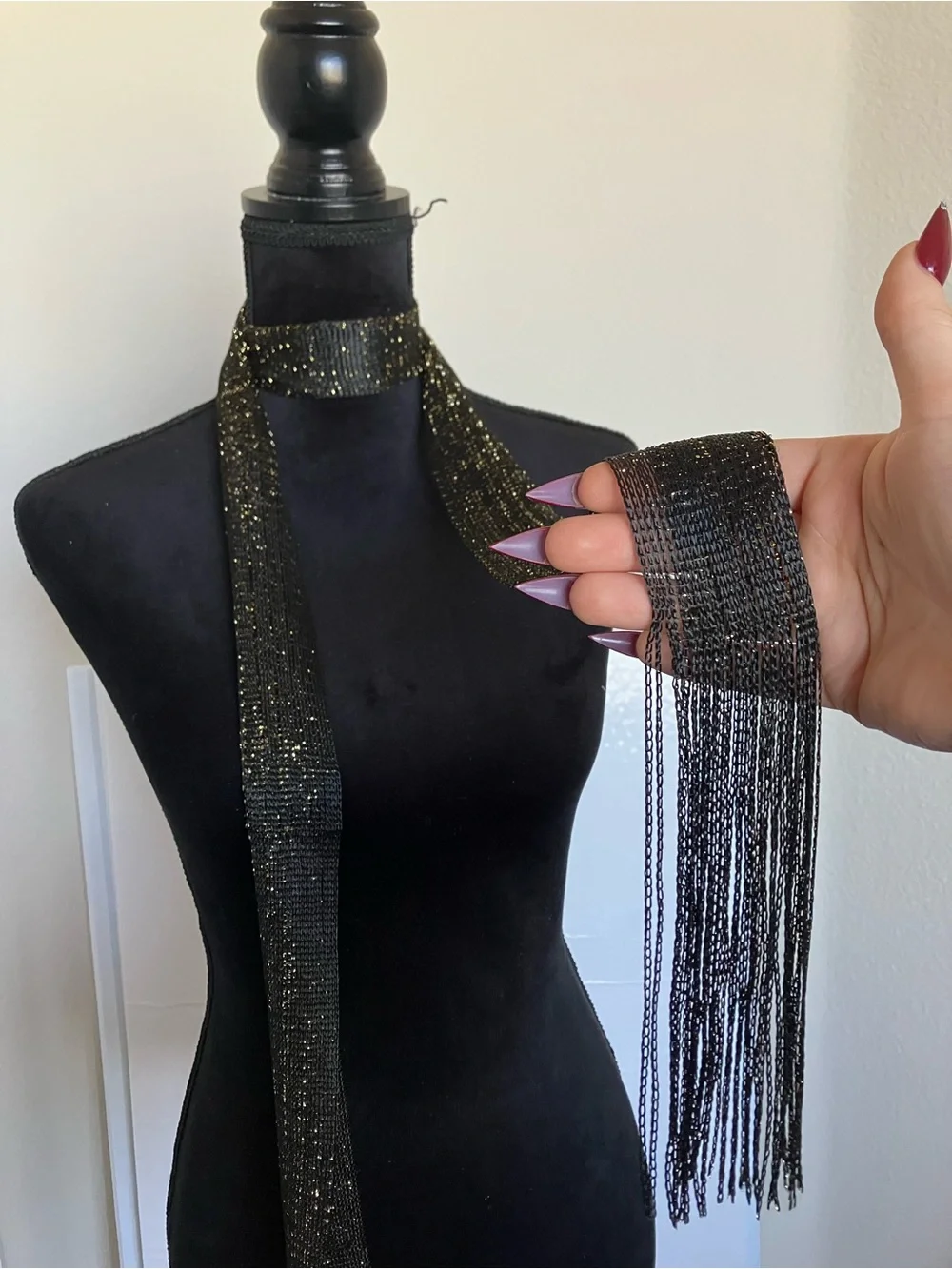 Sparkle Black & Gold Long Beaded Scarf